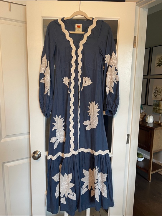 FARM Rio Dresses & Skirts - Farm Rio x Anthropologie Navy Maxi Dress with White Embroidered Pineapple Motif